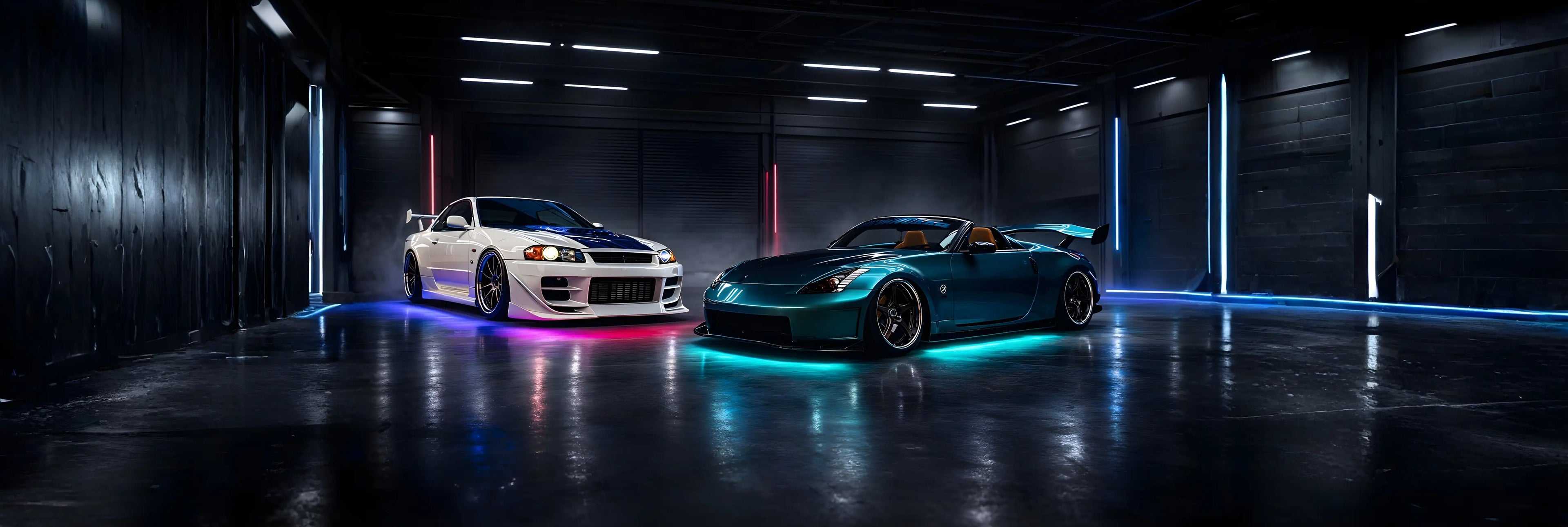 Twee wagens met verlichting